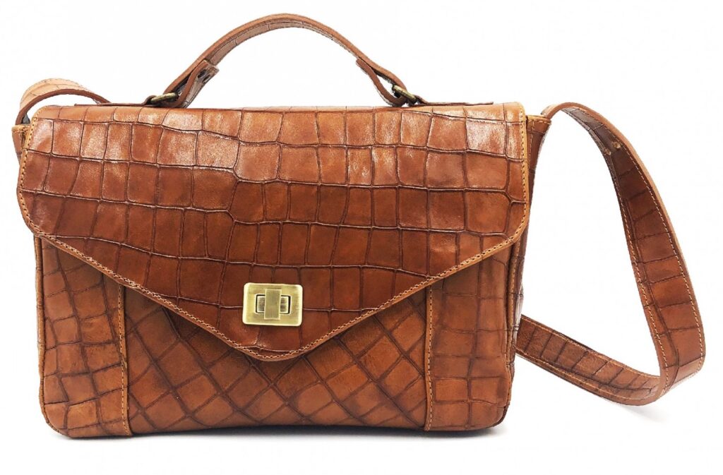 maroquinerie sac croco camel