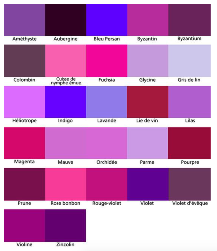 couleurs parentes violet