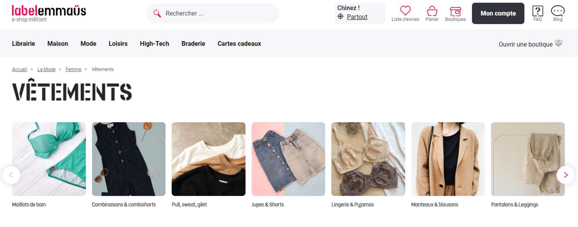 Des vêtements de qualité et durables dans la boutique Emmaüs